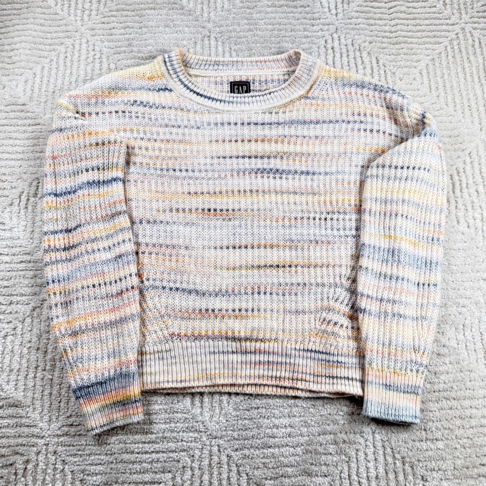 GAP Crewneck Sweater Women's Medium Multicolor Striped Chunky Boho Cottagecore